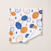 Blaues und orangefarbenes Lemon-Muster, spielerisc Badhandtuch Set (Waschlappen)