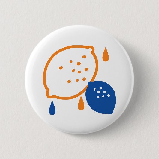 Blaues und orangefarbenes Lemon-Muster, spielerisc Button (Vorderseite)