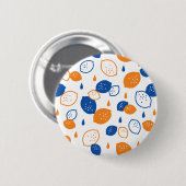 Blaues und orangefarbenes Lemon-Muster, spielerisc Button (Vorne & Hinten)