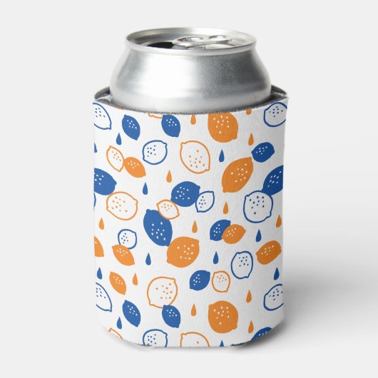 Blaues und orangefarbenes Lemon-Muster, spielerisc Dosenkühler (Kanne Vorderseite)