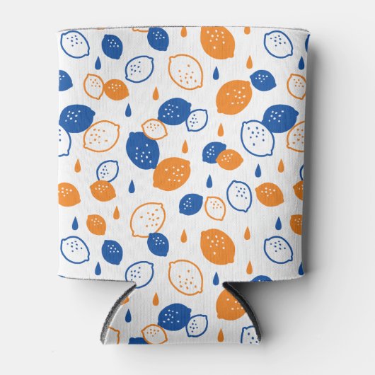 Blaues und orangefarbenes Lemon-Muster, spielerisc Dosenkühler (Vorderseite)