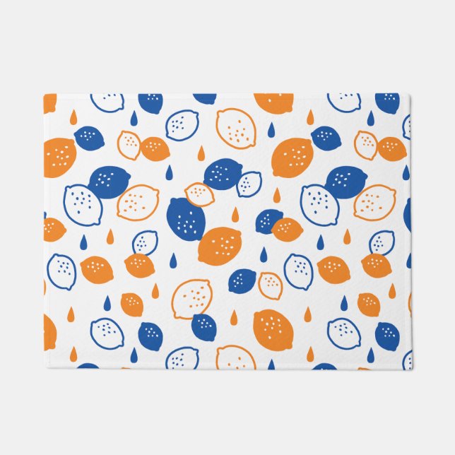 Blaues und orangefarbenes Lemon-Muster, spielerisc Fußmatte (Vorderseite)