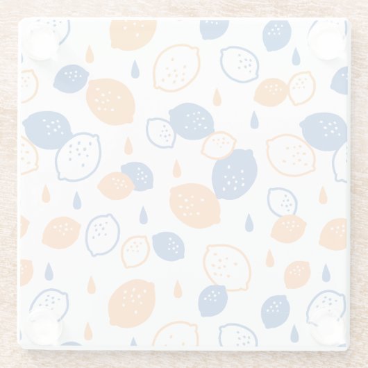 Blaues und orangefarbenes Lemon-Muster, spielerisc Glasuntersetzer (Rückseite)