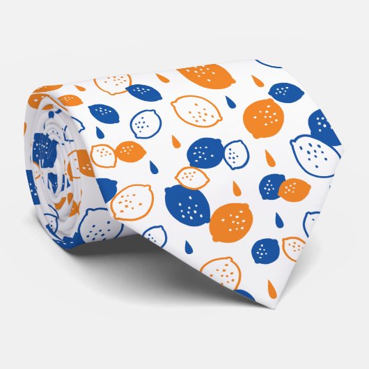 Blaues und orangefarbenes Lemon-Muster, spielerisc Krawatte (Gerollt)