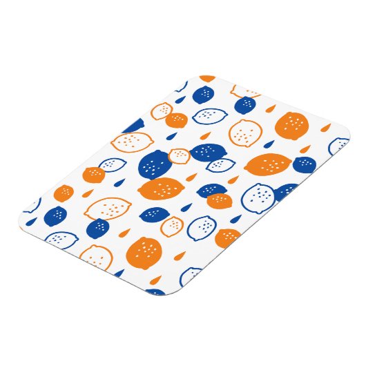 Blaues und orangefarbenes Lemon-Muster, spielerisc Magnet (Linke Seite)