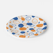Blaues und orangefarbenes Lemon-Muster, spielerisc Pappteller (Schrägansicht)