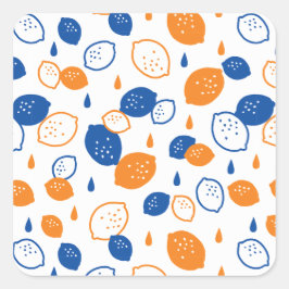 Blaues und orangefarbenes Lemon-Muster, spielerisc Quadratischer Aufkleber