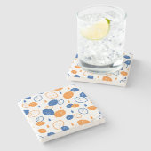 Blaues und orangefarbenes Lemon-Muster, spielerisc Steinuntersetzer (Seitenansicht)