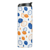 Blaues und orangefarbenes Lemon-Muster, spielerisc Thermosbecher (Nach links gedreht)