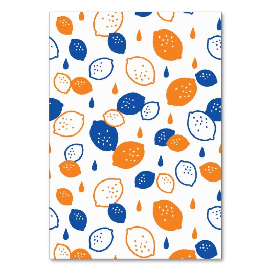 Blaues und orangefarbenes Lemon-Muster, spielerisc Tischnummer (Vorderseite)