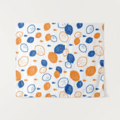 Blaues und orangefarbenes Lemon-Muster, spielerisc Wandteppich (Vorderseite (Horizontal))