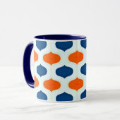 Blaues und orangefarbenes Mod-Revival-Muster Tasse (Vorderseite Links)