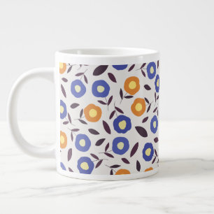 Blaues und oranges Blumenmuster im Vintage-Stil Jumbo-Tasse