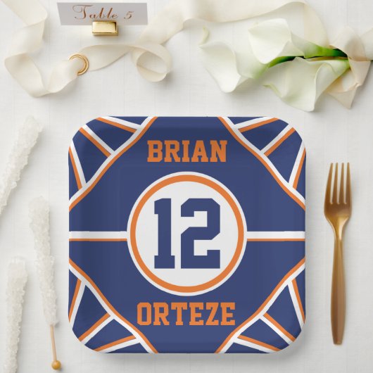 Blaues und Oranges Sportthemen-Papiertablett Pappteller (Hochzeit)