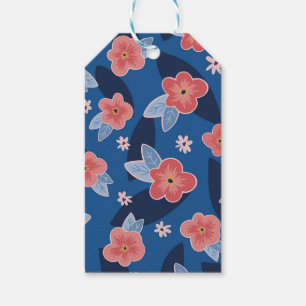 Blaues und Pfirsich-Blumenmuster Geschenkanhänger