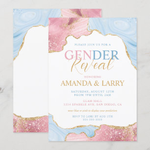 Blaues und rosa Achat-Marmor-Geschlechter-Enthüllu Einladung