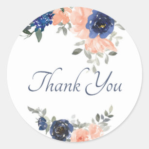 Blaues und rosa Aquarell-Blumen-Dankeschön klassis Runder Aufkleber
