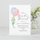 Blaues und rosa Baloon-Baby Einladung (Stehend Vorderseite)