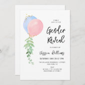 Blaues und rosa Baloon-Baby Einladung (Vorne/Hinten)