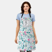 Blaues und rosa Blumenmuster mit Monogramm und Nam Schürze (Getragen)