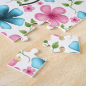 Blaues und rosa Blumenmuster  Puzzle (Seite)