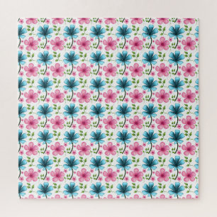 Blaues und rosa Blumenmuster Puzzle
