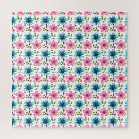 Blaues und rosa Blumenmuster  Puzzle (Vertikal)