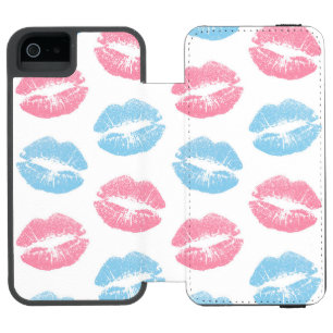Blaues und rosa Lippenmuster, Lippenstift, Kuss Incipio Watson™ iPhone 5 Geldbörsen Hülle