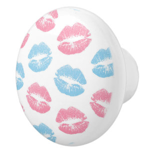 Blaues und rosa Lippenmuster, Lippenstift, Kuss Keramikknauf