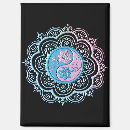 Blaues und rosa Mandala Magnet (Vorderseite)