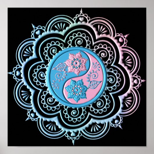Blaues und rosa Mandala Poster (Vorne)