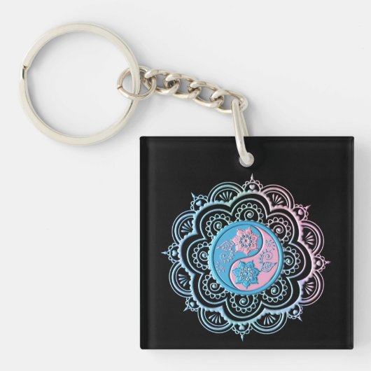 Blaues und rosa Mandala Schlüsselanhänger (Vorderseite)