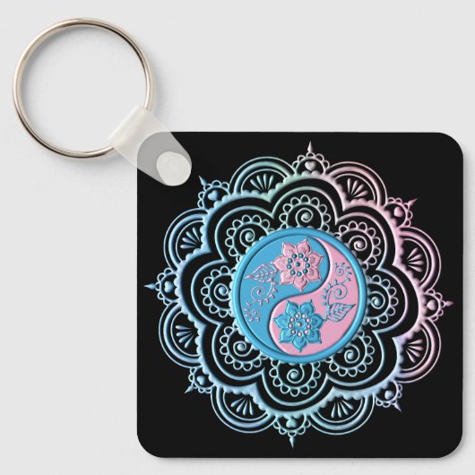 Blaues und rosa Mandala Schlüsselanhänger (Vorderseite)