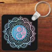 Blaues und rosa Mandala Schlüsselanhänger (Rückseite)