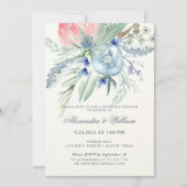 Blaues und rosa Peony Watercolor Hochzeitsbrot Einladung (Vorderseite)