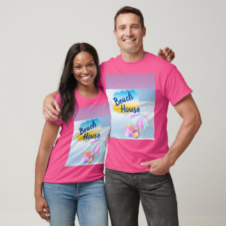 Blaues und Rosa Strandhaus Rosa T-Shirt