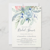Blaues und rosafarbenes Brautparty Einladung (Vorderseite)