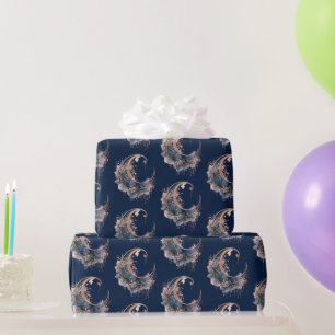 Blaues und Roségoldenes Halbmondmuster Halloween Geschenkpapier