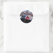Blaues und rotes Boot Runder Aufkleber (Tasche)