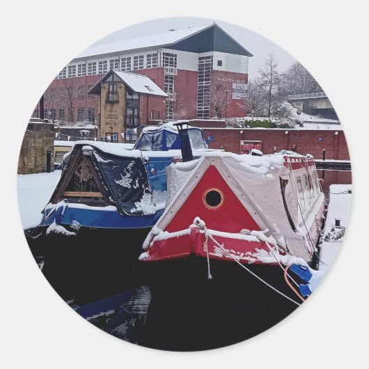 Blaues und rotes Boot Runder Aufkleber (Vorderseite)