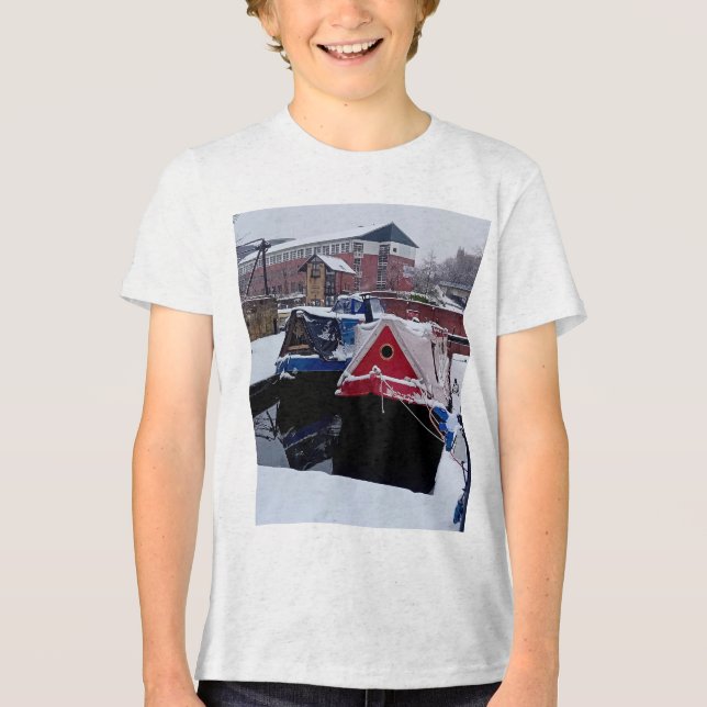Blaues und rotes Boot Tri-Blend Shirt (Vorderseite)