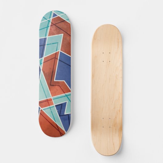 Blaues und rotes geometrisches Muster Skateboard (Vorderseite)