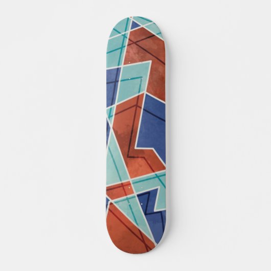 Blaues und rotes geometrisches Muster Skateboard (Vorne)
