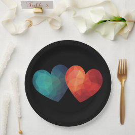 Blaues und rotes Herzpaar moderne Hightech-futuris Pappteller