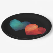 Blaues und rotes Herzpaar moderne Hightech-futuris Pappteller (Schrägansicht)