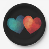 Blaues und rotes Herzpaar moderne Hightech-futuris Pappteller (Vorderseite)