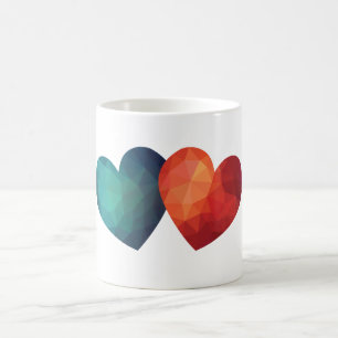 Blaues und rotes Herzpaar moderne Hitech Kaffeetasse