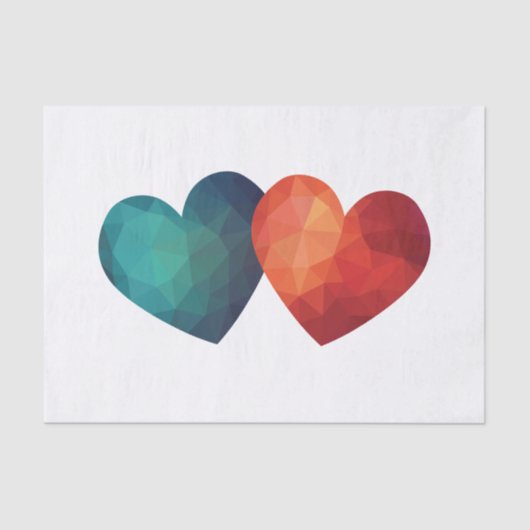 Blaues und rotes Herzpaar, modernes Design Seidenpapier (Vorderseite)