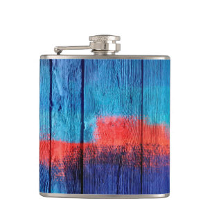Blaues und rotes Holz Vintage Flachmann