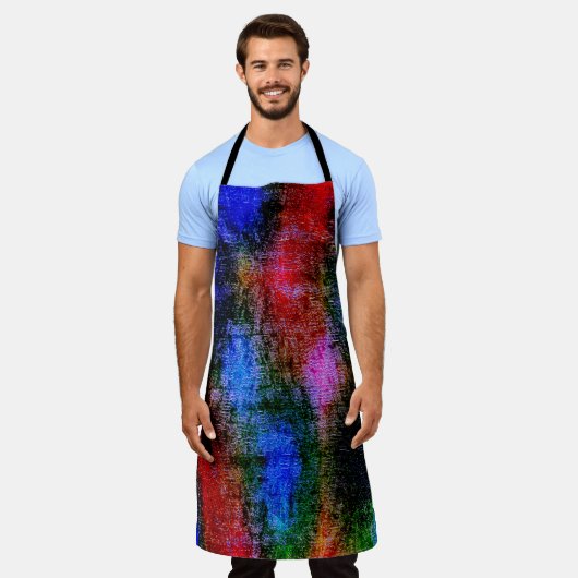 Blaues und rotes Material mit Ölfarbe Schürze (Getragen)